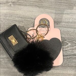 Purse and Pom and Mirror Heart Keychain